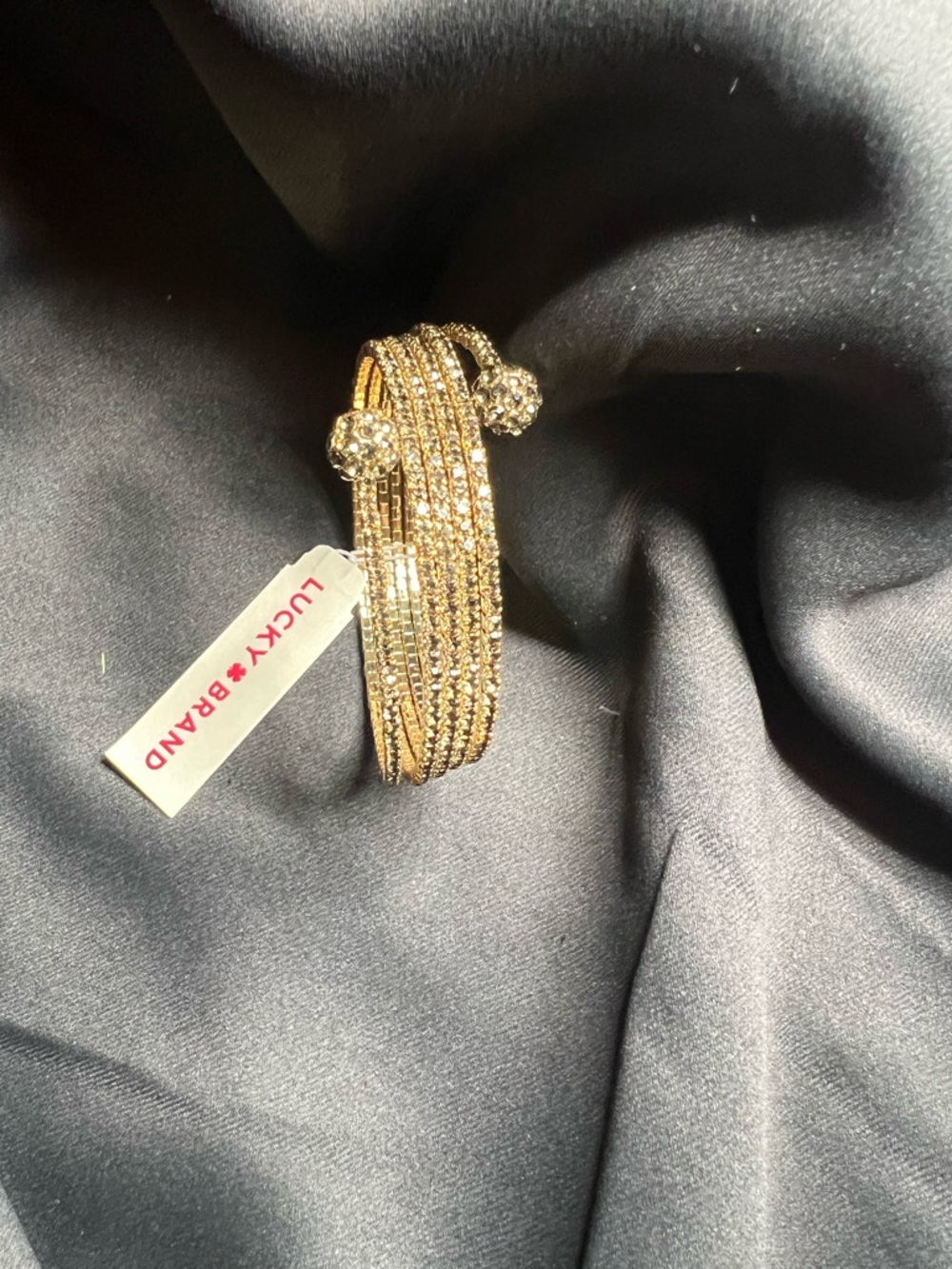 Lucky Brand Gold-Tone Pave Black Crystal Multi-Strand Wrap Bracelet